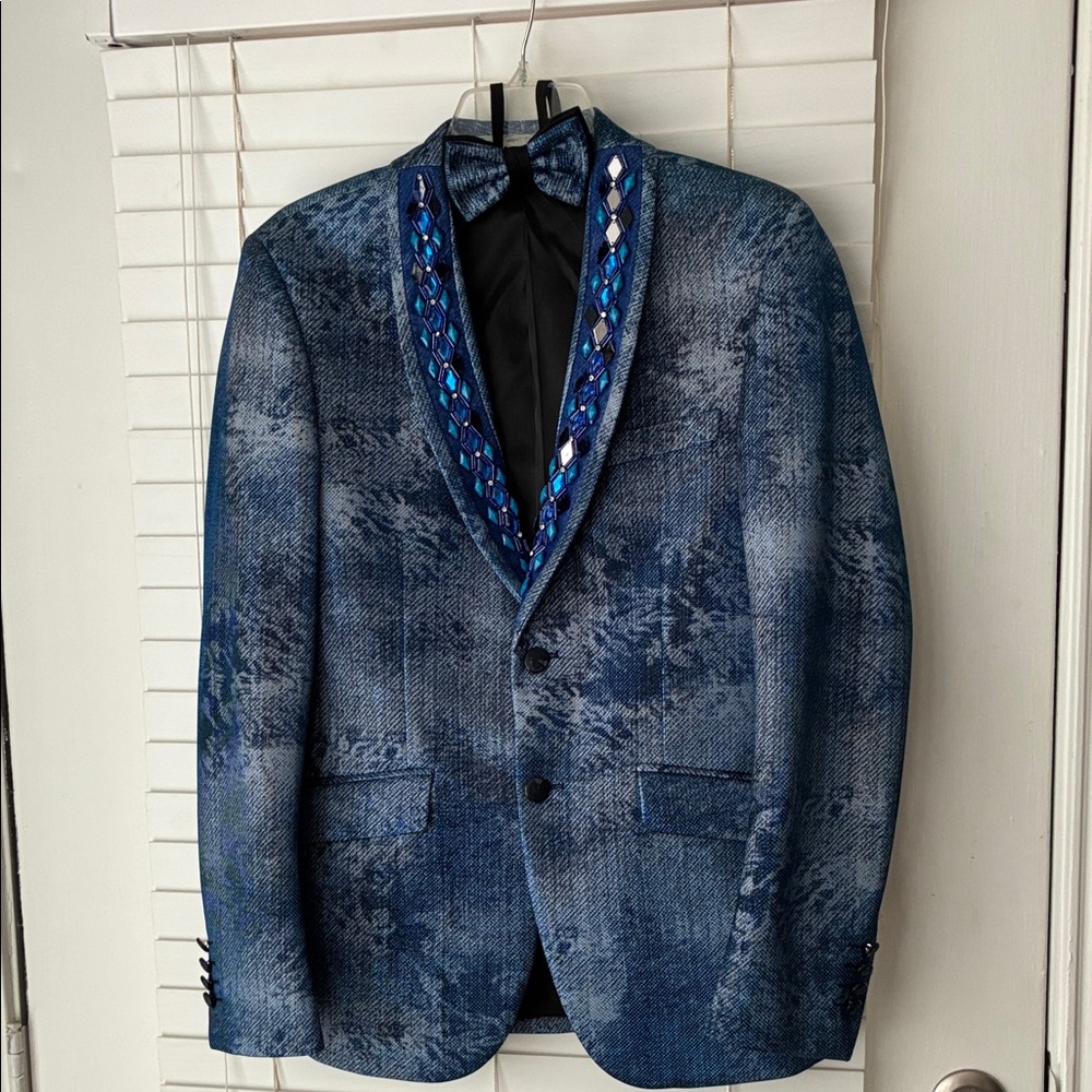 Giovanni Testi Blazer Sport Coat Metallic Blue Beaded SZ 36R NWOT